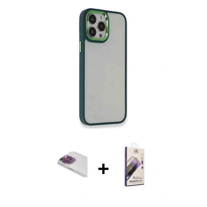 MARSİLYAN™- iPhone 13 Pro Max Kılıf Eksen Doku Prime - Siyah Bilvis 3D Mat Cam Ekran Koruyucu + Pers Alüminyum Kamera Lens - GI