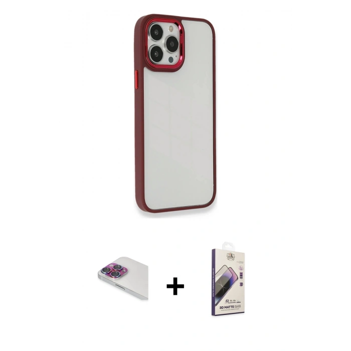 MARSİLYAN™- iPhone 13 Pro Max Kılıf Eksen Doku Prime - Siyah Bilvis 3D Mat Cam Ekran Koruyucu + Pers Alüminyum Kamera Lens - GI