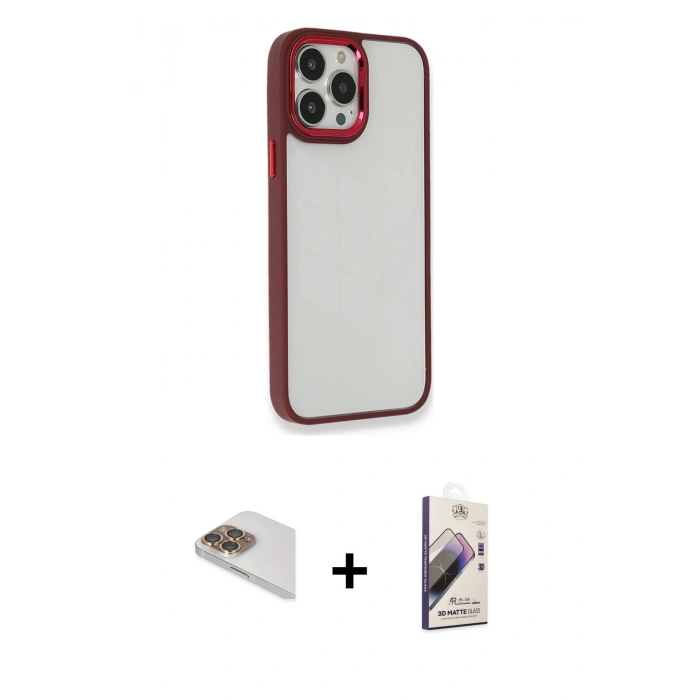 MARSİLYAN™- iPhone 13 Pro Max Kılıf Eksen Doku Prime - Siyah Bilvis 3D Mat Cam Ekran Koruyucu + Gold Pers Alüminyum Kamera Lens