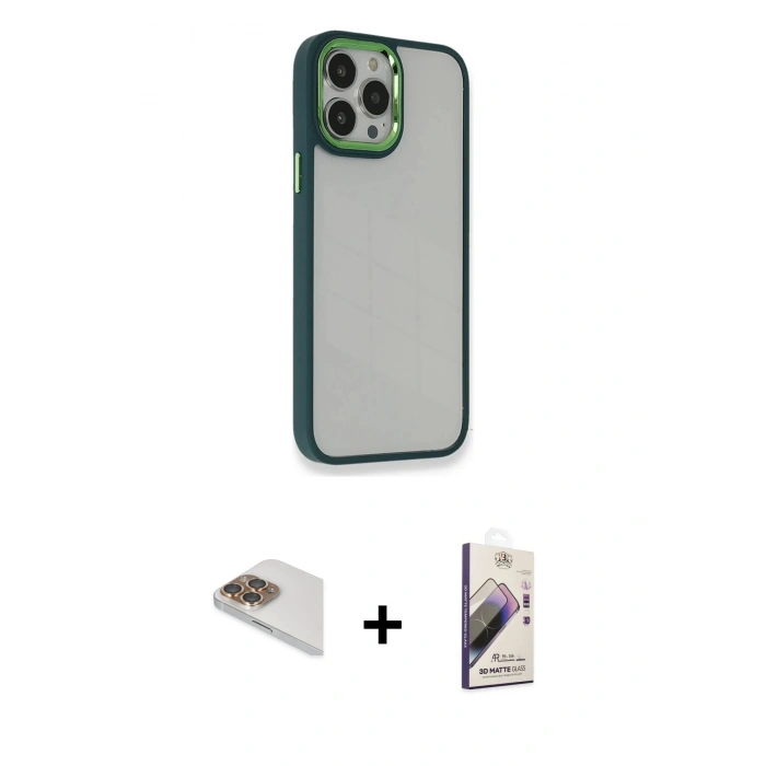 MARSİLYAN™- iPhone 13 Pro Max Kılıf Eksen Doku Prime - Siyah Bilvis 3D Mat Cam Ekran Koruyucu + Gold Pers Alüminyum Kamera Lens
