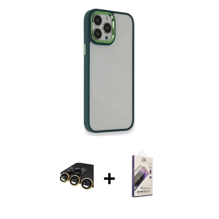 MARSİLYAN™- iPhone 13 Pro Max Kılıf Eksen Doku Prime - Siyah Bilvis 3D Mat Cam Ekran Koruyucu + Raze Metal Kamera Lens - GD