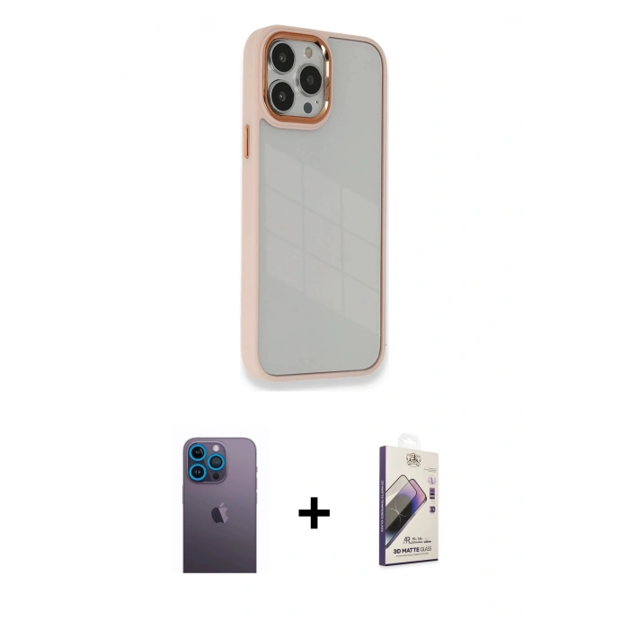 MARSİLYAN™- iPhone 13 Pro Max Kılıf Eksen Doku Prime - Siyah Bilvis 3D Mat Cam Ekran Koruyucu + Neon Fosforlu Kamera Lens - MI