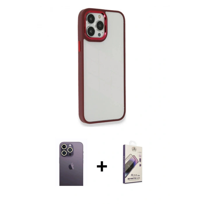 MARSİLYAN™- iPhone 13 Pro Max Kılıf Eksen Doku Prime - Siyah Bilvis 3D Mat Cam Ekran Koruyucu + Neon Fosforlu Kamera Lens - BZ