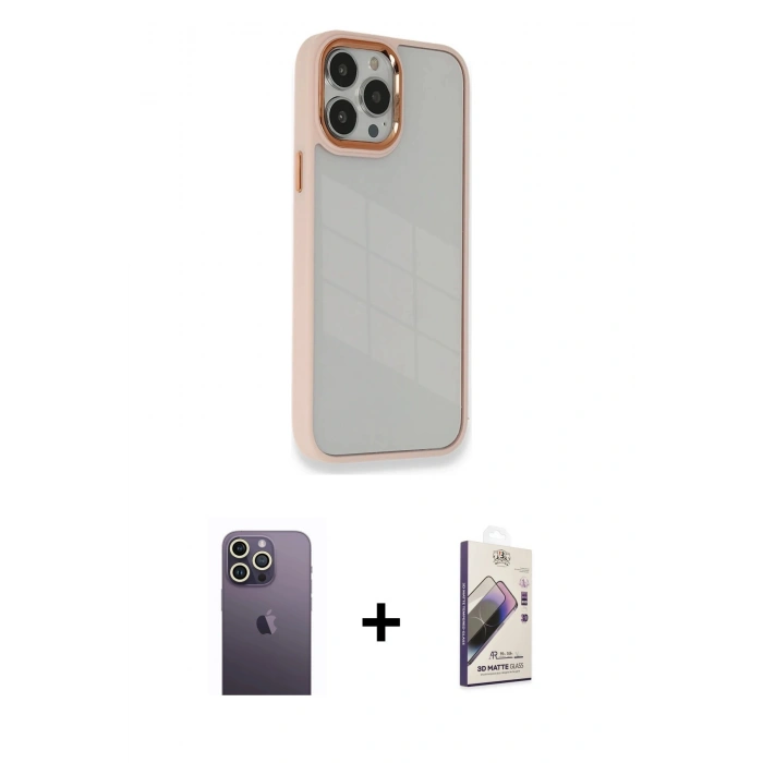 MARSİLYAN™- iPhone 13 Pro Max Kılıf Eksen Doku Prime - Siyah Bilvis 3D Mat Cam Ekran Koruyucu + Neon Fosforlu Kamera Lens - BZ