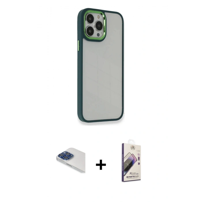 MARSİLYAN™- iPhone 13 Pro Max Kılıf Eksen Doku Prime - Siyah Bilvis 3D Mat Cam Ekran Koruyucu + Pers Alüminyum Kamera Lens - LT