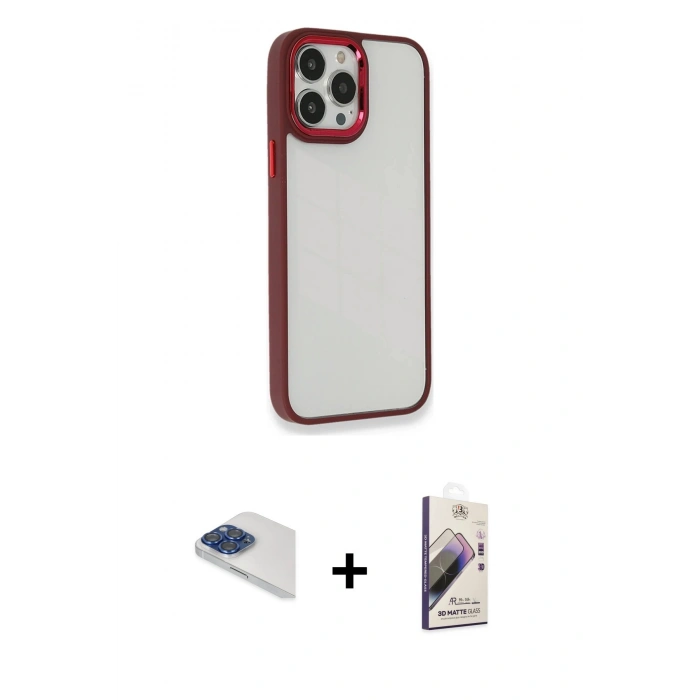 MARSİLYAN™- iPhone 13 Pro Max Kılıf Eksen Doku Prime - Siyah Bilvis 3D Mat Cam Ekran Koruyucu + Pers Alüminyum Kamera Lens - LT