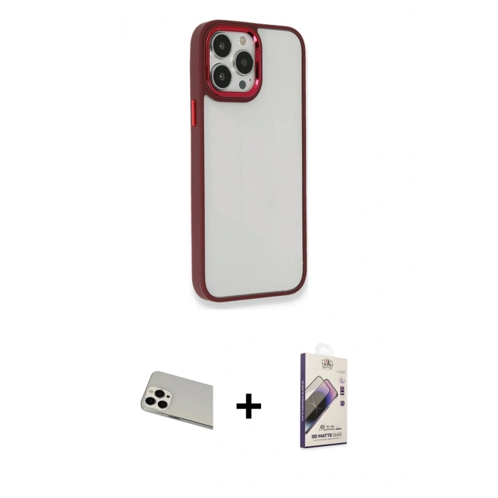 MARSİLYAN™- iPhone 13 Pro Max Kılıf Eksen Doku Prime - Siyah Bilvis 3D Mat Cam Ekran Koruyucu + Rainbow Kamera Lens Koruma Cam - BZ