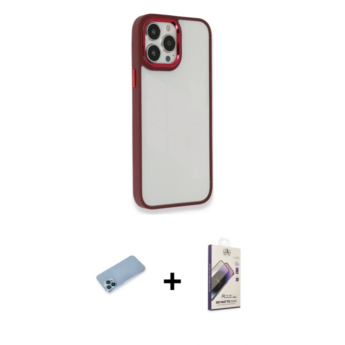 MARSİLYAN™- iPhone 13 Pro Max Kılıf Eksen Doku Prime - Siyah Bilvis 3D Mat Cam Ekran Koruyucu + Shine Kamera Lens Koruma Cam - MI