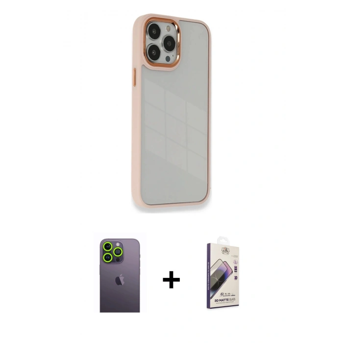 MARSİLYAN™- iPhone 13 Pro Max Kılıf Eksen Doku Prime - Siyah Bilvis 3D Mat Cam Ekran Koruyucu + Neon Fosforlu Kamera Lens - YL