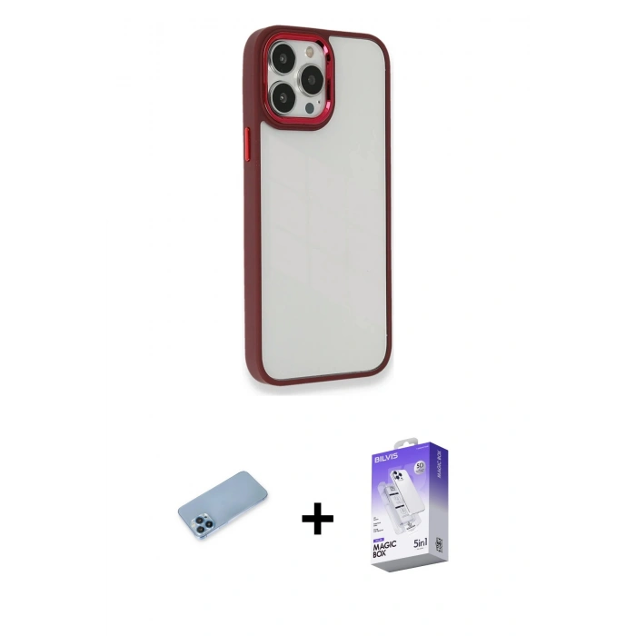 MARSİLYAN™- iPhone 13 Pro Max Kılıf Eksen Doku Prime - Siyah Bilvis 5in1 3D Magic Cam Ekran Koruyucu + Mavi Shine Kamera Lens Koruma Cam