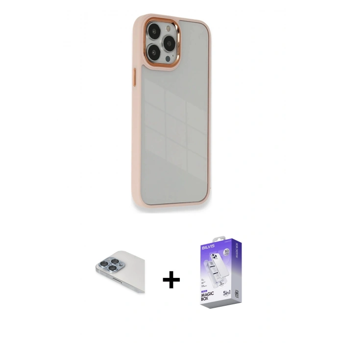 MARSİLYAN™- iPhone 13 Pro Max Kılıf Eksen Doku Prime - Siyah Bilvis 5in1 3D Magic Cam Ekran Koruyucu + Pers Alüminyum Kamera Lens - SABE