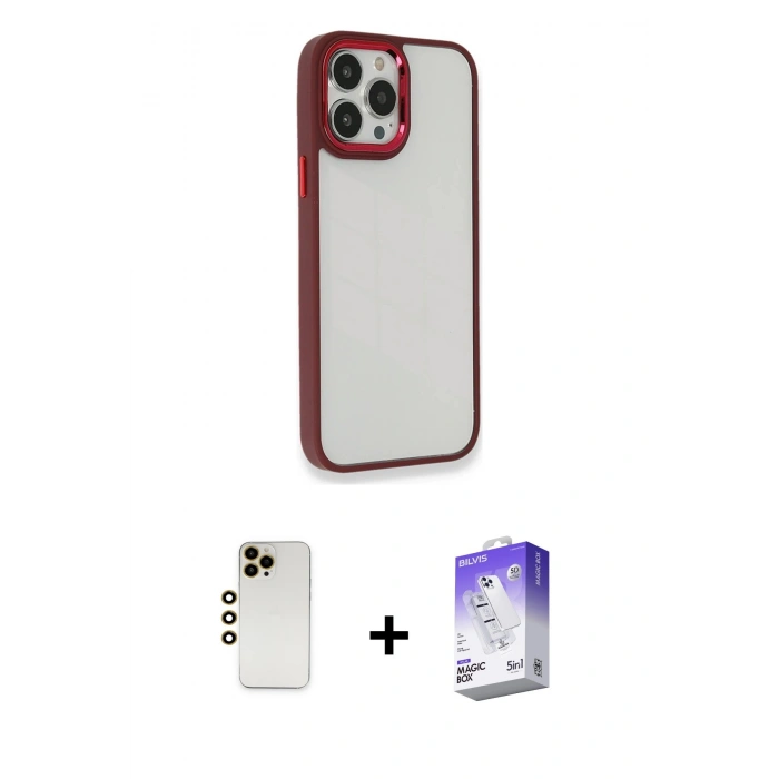 MARSİLYAN™- iPhone 13 Pro Max Kılıf Eksen Doku Prime - Siyah Bilvis 5in1 3D Magic Cam Ekran Koruyucu + Shine Kamera Lens - GD