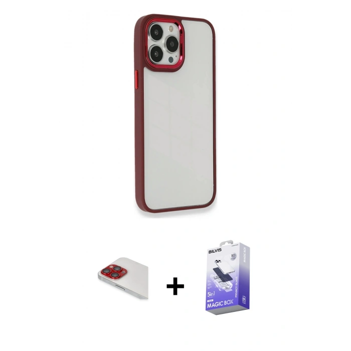 MARSİLYAN™- iPhone 13 Pro Max Kılıf Eksen Doku Prime - Siyah Bilvis 5in1 5D Magic Hayalet Cam Ekran Koruyucu + Pers Alüminyum Kamera Lens - KI