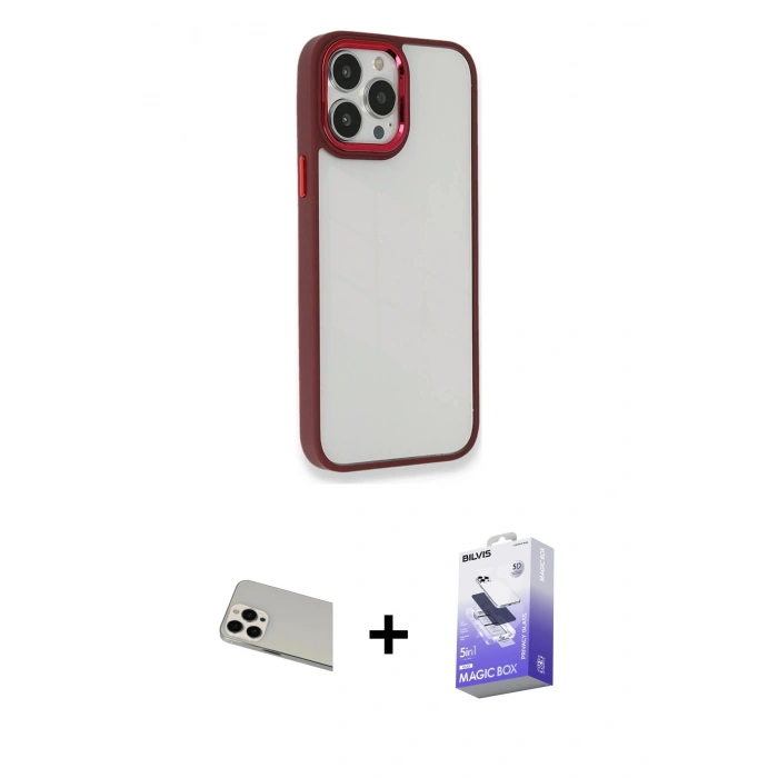 MARSİLYAN™- iPhone 13 Pro Max Kılıf Eksen Doku Prime - Siyah Bilvis 5in1 5D Magic Hayalet Cam Ekran Koruyucu + Rainbow Kamera Lens Koruma Cam - BZ