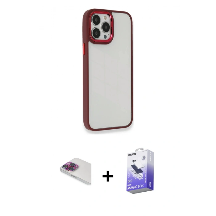 MARSİLYAN™- iPhone 13 Pro Max Kılıf Eksen Doku Prime - Siyah Bilvis 5in1 5D Magic Hayalet Cam Ekran Koruyucu + Pers Alüminyum Kamera Lens - GI