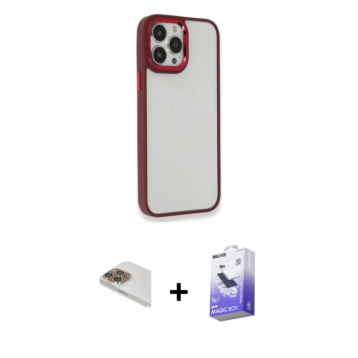 MARSİLYAN™- iPhone 13 Pro Max Kılıf Eksen Doku Prime - Siyah Bilvis 5in1 5D Magic Hayalet Cam Ekran Koruyucu + Pers Alüminyum Kamera Lens - GD