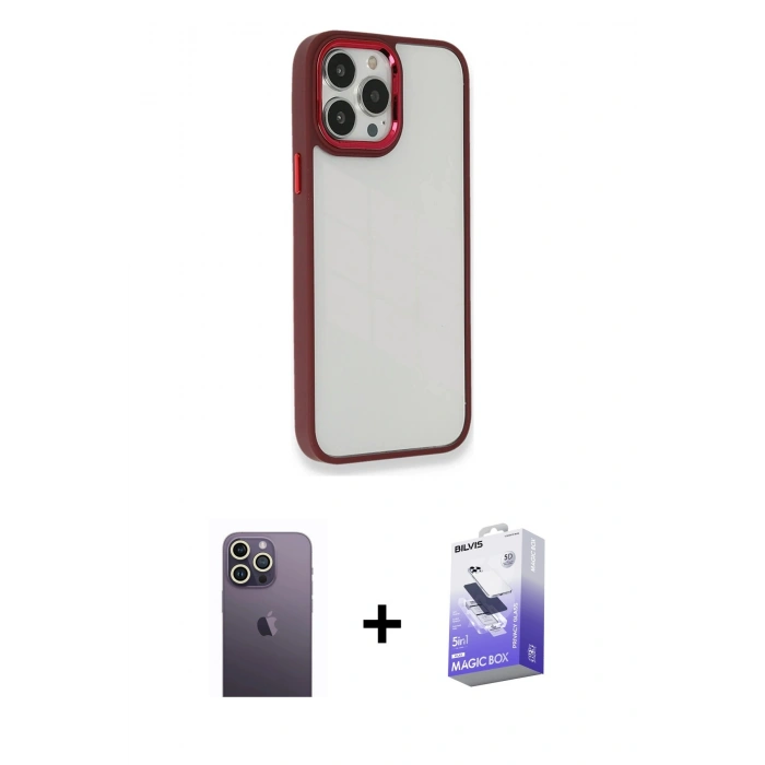 MARSİLYAN™- iPhone 13 Pro Max Kılıf Eksen Doku Prime - Siyah Bilvis 5in1 5D Magic Hayalet Cam Ekran Koruyucu + Neon Fosforlu Kamera Lens - BZ