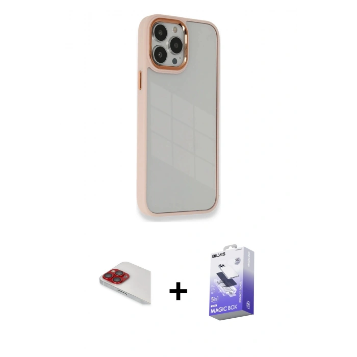 MARSİLYAN™- iPhone 13 Pro Max Kılıf Eksen Doku Prime - Siyah Bilvis 5in1 5D Magic Hayalet Cam Ekran Koruyucu + Pers Alüminyum Kamera Lens - KI