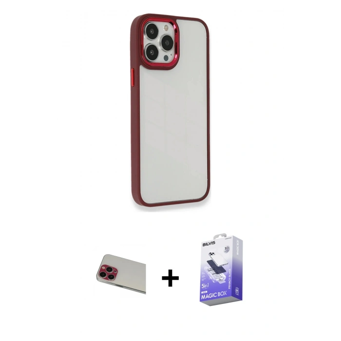 MARSİLYAN™- iPhone 13 Pro Max Kılıf Eksen Doku Prime - Siyah Bilvis 5in1 5D Magic Hayalet Cam Ekran Koruyucu + Rainbow Kamera Lens Koruma Cam - KI
