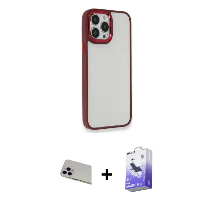 MARSİLYAN™- iPhone 13 Pro Max Kılıf Eksen Doku Prime - Siyah Bilvis 5in1 5D Magic Hayalet Cam Ekran Koruyucu + Rainbow Kamera Lens Koruma Cam - MR