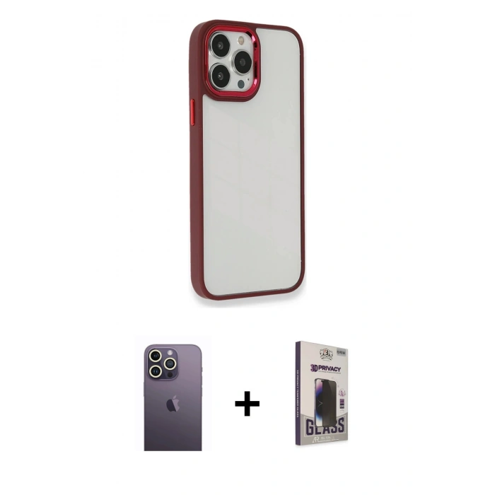 MARSİLYAN™- iPhone 13 Pro Max Kılıf Eksen Doku Prime - Siyah Bilvis Hayalet Cam Ekran Koruyucu + Neon Fosforlu Kamera Lens - BZ