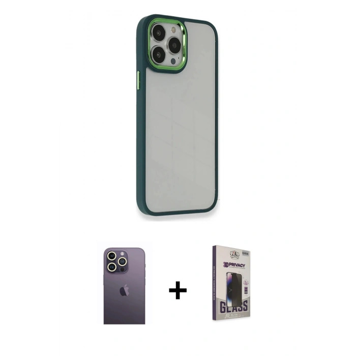 MARSİLYAN™- iPhone 13 Pro Max Kılıf Eksen Doku Prime - Siyah Bilvis Hayalet Cam Ekran Koruyucu + Neon Fosforlu Kamera Lens - BZ