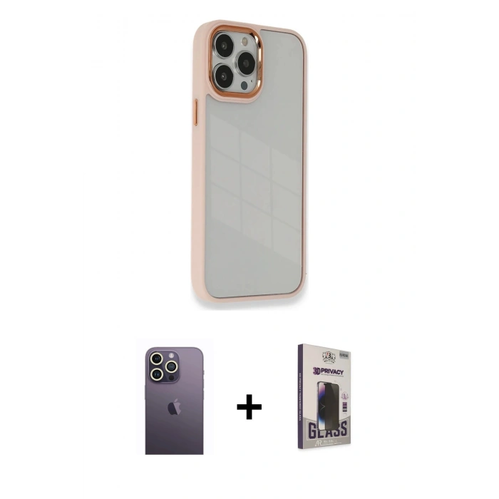 MARSİLYAN™- iPhone 13 Pro Max Kılıf Eksen Doku Prime - Siyah Bilvis Hayalet Cam Ekran Koruyucu + Neon Fosforlu Kamera Lens - BZ