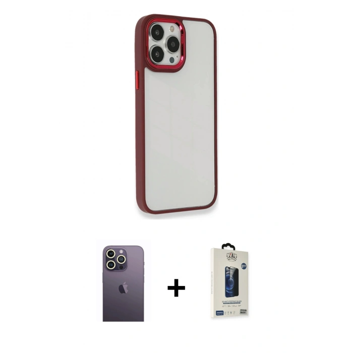 MARSİLYAN™- iPhone 13 Pro Max Kılıf Eksen Doku Prime - Siyah Bilvis Hayalet Cam Ekran Koruyucu + Neon Fosforlu Kamera Lens - BZ