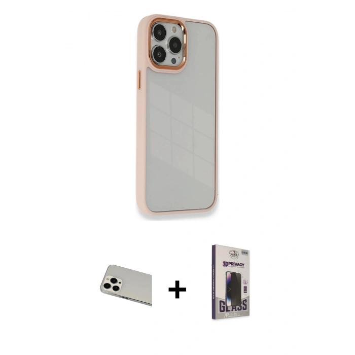 MARSİLYAN™- iPhone 13 Pro Max Kılıf Eksen Doku Prime - Siyah Bilvis Hayalet Cam Ekran Koruyucu + Rainbow Kamera Lens Koruma Cam - BZ