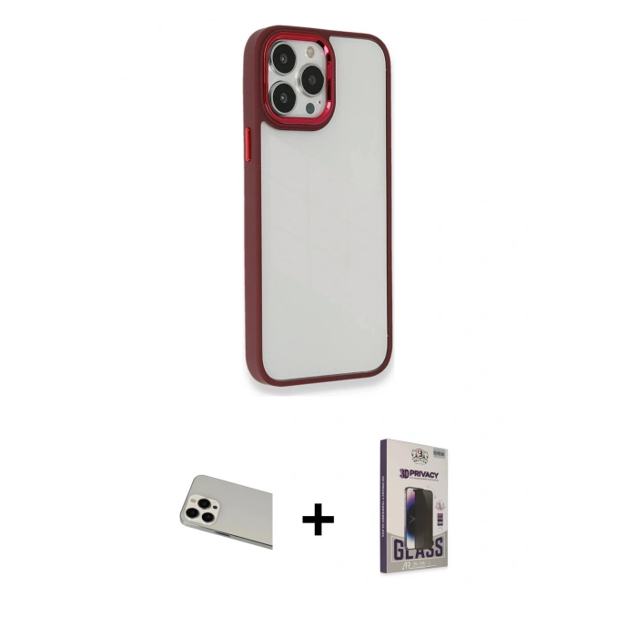 MARSİLYAN™- iPhone 13 Pro Max Kılıf Eksen Doku Prime - Siyah Bilvis Hayalet Cam Ekran Koruyucu + Rainbow Kamera Lens Koruma Cam - BZ