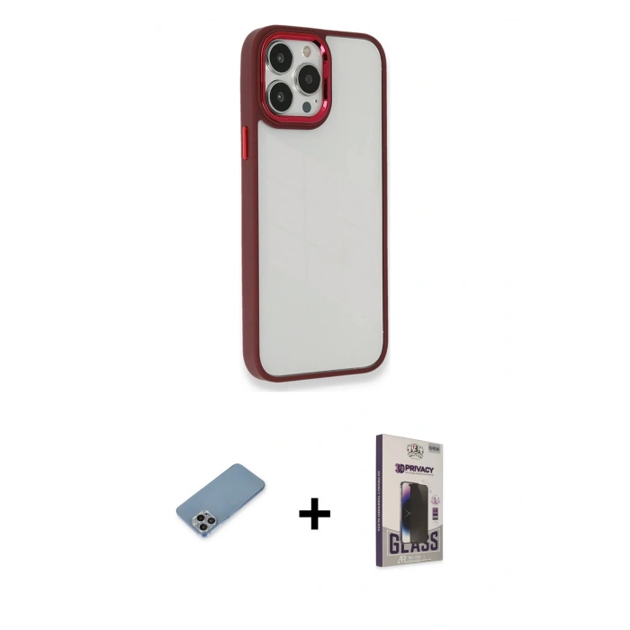 MARSİLYAN™- iPhone 13 Pro Max Kılıf Eksen Doku Prime - Siyah Bilvis Hayalet Cam Ekran Koruyucu + Shine Kamera Lens Koruma Cam - GI