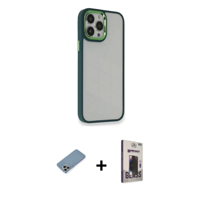MARSİLYAN™- iPhone 13 Pro Max Kılıf Eksen Doku Prime - Siyah Bilvis Hayalet Cam Ekran Koruyucu + Shine Kamera Lens Koruma Cam - GI
