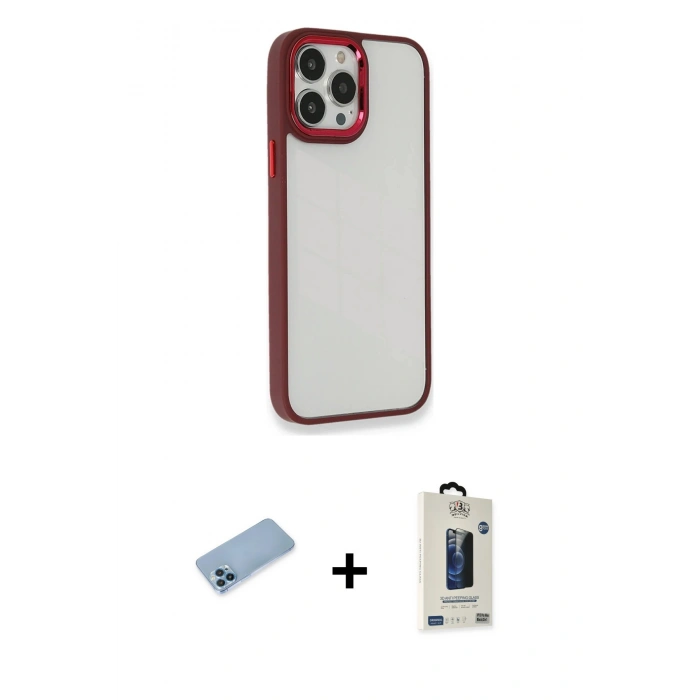 MARSİLYAN™- iPhone 13 Pro Max Kılıf Eksen Doku Prime - Siyah Bilvis Hayalet Cam Ekran Koruyucu + Shine Kamera Lens Koruma Cam - MI