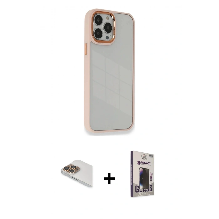 MARSİLYAN™- iPhone 13 Pro Max Kılıf Eksen Doku Prime - Siyah Bilvis Hayalet Cam Ekran Koruyucu + Pers Alüminyum Kamera Lens - GD
