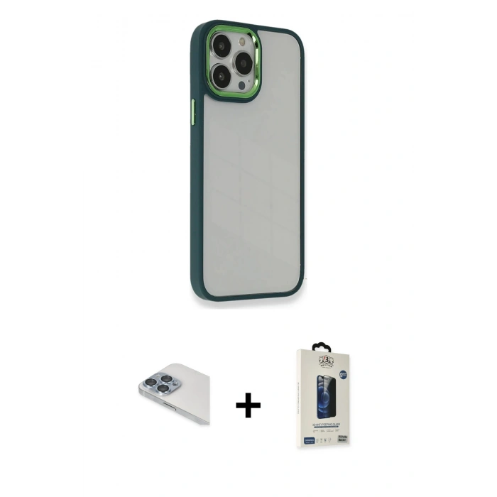 MARSİLYAN™- iPhone 13 Pro Max Kılıf Eksen Doku Prime - Siyah Bilvis Hayalet Cam Ekran Koruyucu + Pers Alüminyum Kamera Lens - SABE