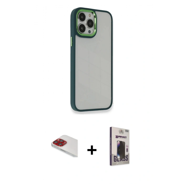 MARSİLYAN™- iPhone 13 Pro Max Kılıf Eksen Doku Prime - Siyah Bilvis Hayalet Cam Ekran Koruyucu + Pers Alüminyum Kamera Lens - KI