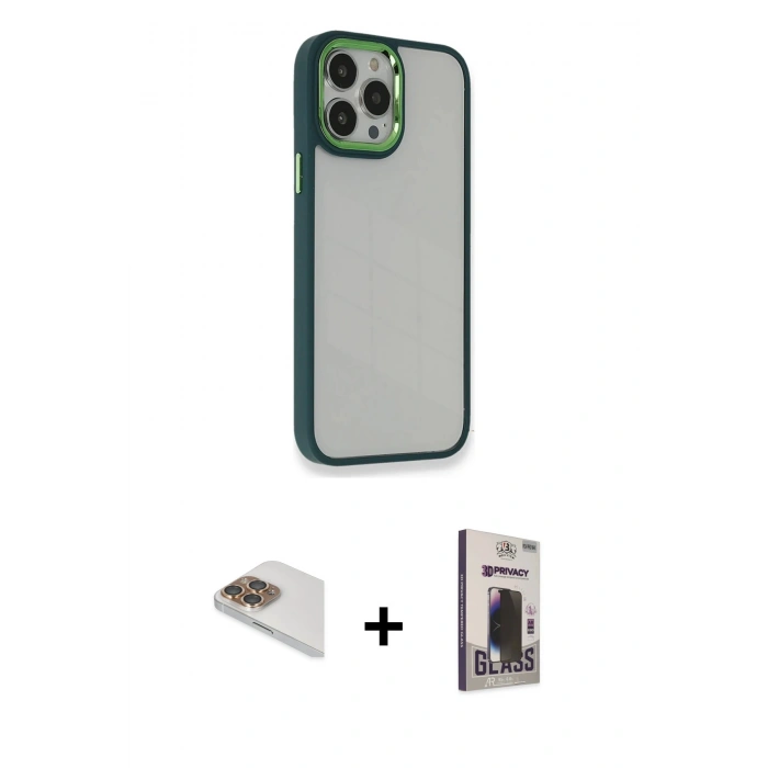 MARSİLYAN™- iPhone 13 Pro Max Kılıf Eksen Doku Prime - Siyah Bilvis Hayalet Cam Ekran Koruyucu + Pers Alüminyum Kamera Lens - GD