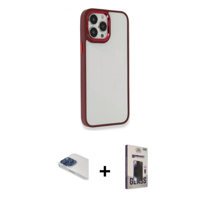 MARSİLYAN™- iPhone 13 Pro Max Kılıf Eksen Doku Prime - Siyah Bilvis Hayalet Cam Ekran Koruyucu + Pers Alüminyum Kamera Lens - LT