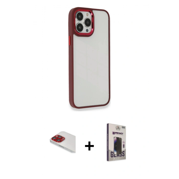 MARSİLYAN™- iPhone 13 Pro Max Kılıf Eksen Doku Prime - Siyah Bilvis Hayalet Cam Ekran Koruyucu + Pers Alüminyum Kamera Lens - KI