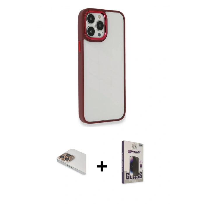 MARSİLYAN™- iPhone 13 Pro Max Kılıf Eksen Doku Prime - Siyah Bilvis Hayalet Cam Ekran Koruyucu + Pers Alüminyum Kamera Lens - GD