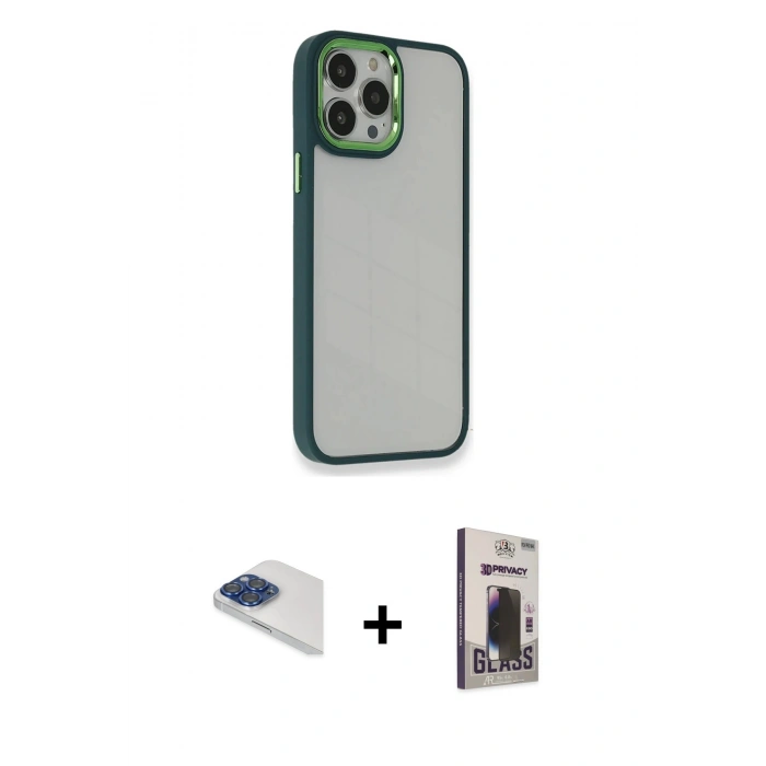 MARSİLYAN™- iPhone 13 Pro Max Kılıf Eksen Doku Prime - Siyah Bilvis Hayalet Cam Ekran Koruyucu + Pers Alüminyum Kamera Lens - LT