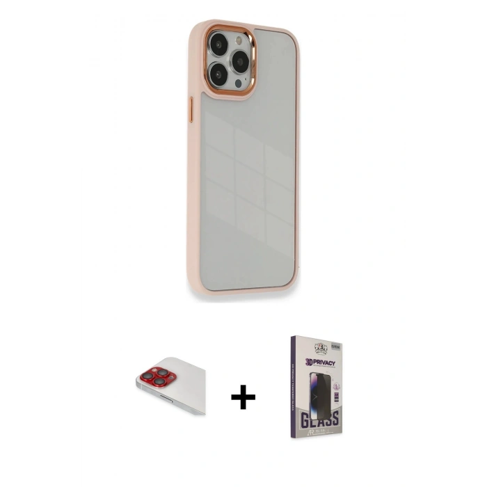 MARSİLYAN™- iPhone 13 Pro Max Kılıf Eksen Doku Prime - Siyah Bilvis Hayalet Cam Ekran Koruyucu + Pers Alüminyum Kamera Lens - KI
