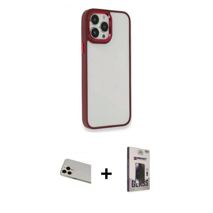 MARSİLYAN™- iPhone 13 Pro Max Kılıf Eksen Doku Prime - Siyah Bilvis Hayalet Cam Ekran Koruyucu + Rainbow Kamera Lens Koruma Cam - REGD