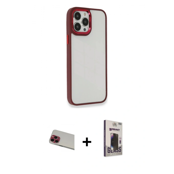 MARSİLYAN™- iPhone 13 Pro Max Kılıf Eksen Doku Prime - Siyah Bilvis Hayalet Cam Ekran Koruyucu + Rainbow Kamera Lens Koruma Cam - KI