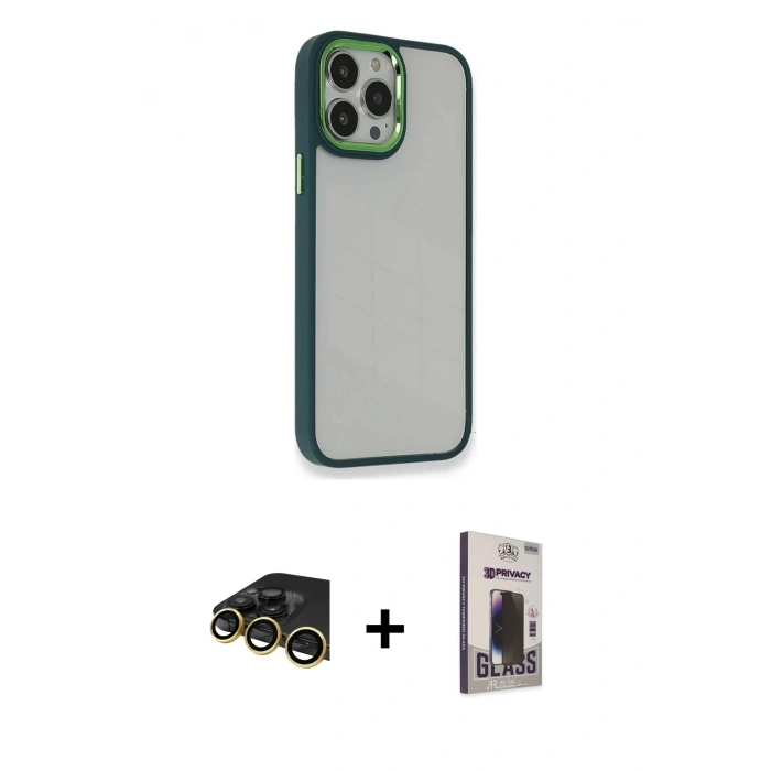 MARSİLYAN™- iPhone 13 Pro Max Kılıf Eksen Doku Prime - Siyah Bilvis Hayalet Cam Ekran Koruyucu + Raze Metal Kamera Lens - GD