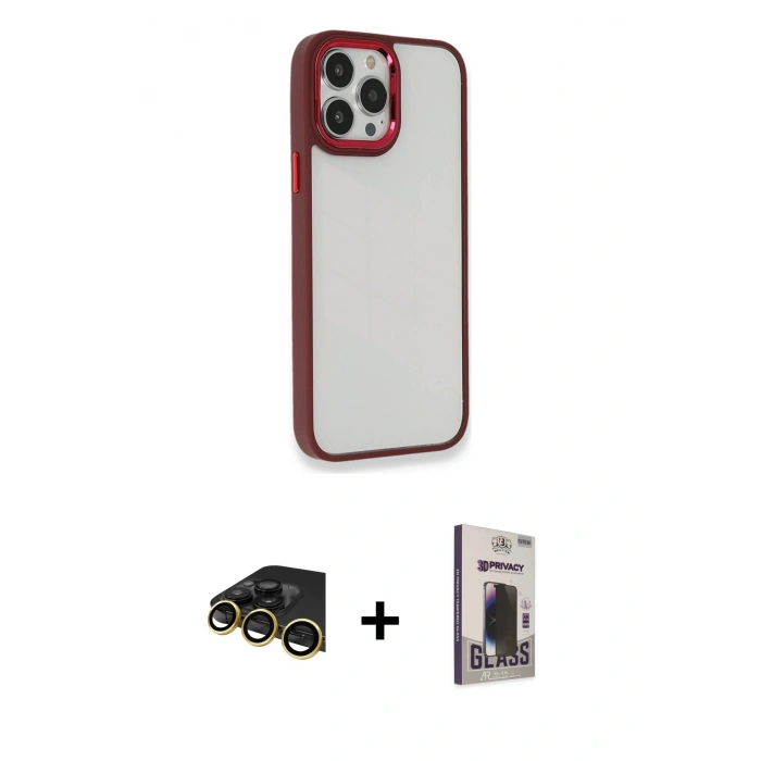 MARSİLYAN™- iPhone 13 Pro Max Kılıf Eksen Doku Prime - Siyah Bilvis Hayalet Cam Ekran Koruyucu + Raze Metal Kamera Lens - GD