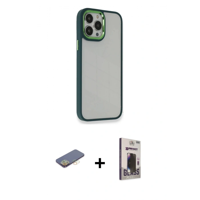 MARSİLYAN™- iPhone 13 Pro Max Kılıf Eksen Doku Prime - Siyah Bilvis Hayalet Cam Ekran Koruyucu + Sarı Renkli Kamera Lens Koruma Cam