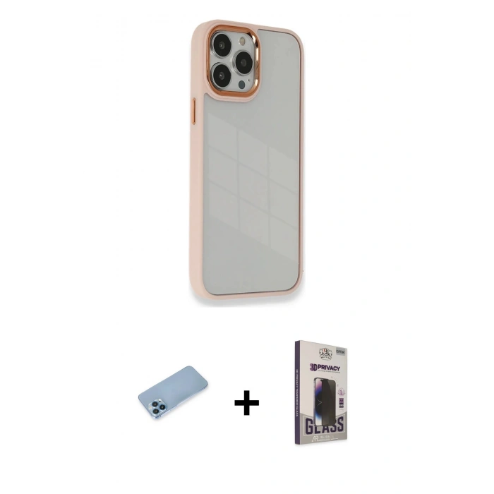 MARSİLYAN™- iPhone 13 Pro Max Kılıf Eksen Doku Prime - Siyah Bilvis Hayalet Cam Ekran Koruyucu + Shine Kamera Lens Koruma Cam - MI