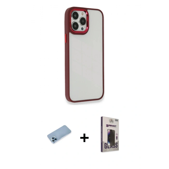 MARSİLYAN™- iPhone 13 Pro Max Kılıf Eksen Doku Prime - Siyah Bilvis Hayalet Cam Ekran Koruyucu + Shine Kamera Lens Koruma Cam - MI