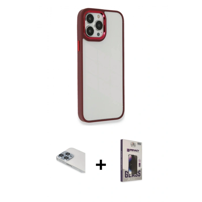 MARSİLYAN™- iPhone 13 Pro Max Kılıf Eksen Doku Prime - Siyah Bilvis Hayalet Cam Ekran Koruyucu + Pers Alüminyum Kamera Lens - SABE